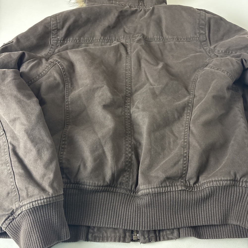 Old Navy Y2K Fur Lined Bomber Jacket Women L Fur Hooded Mallcore Vtg Bella Swan - Picture 12 of 15